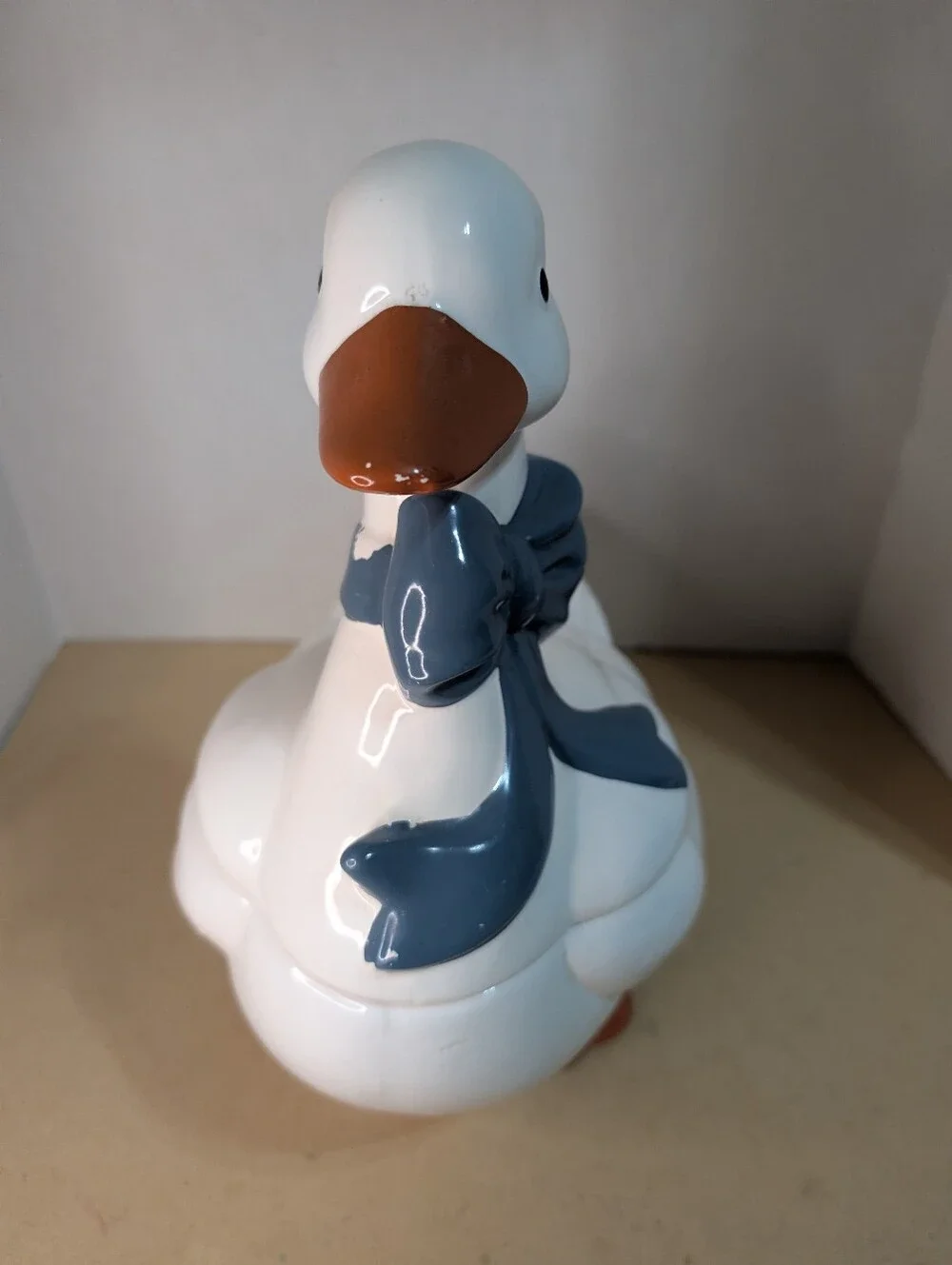 Goose Cookie Jar Blue Bow VTG Grandma Core Cottage Decor 80s Kitchen Ceramic